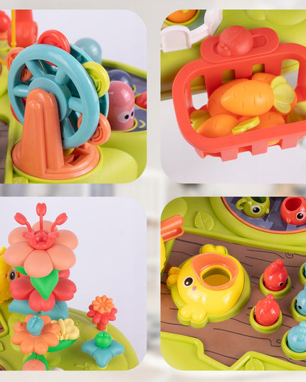 Interaktyvus edukacinis staliukas vaikams su plaktuku, meškere, morkytėmis ir žuvytėmis