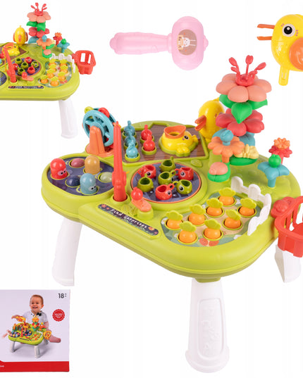 Interaktyvus edukacinis staliukas vaikams su plaktuku, meškere, morkytėmis ir žuvytėmis