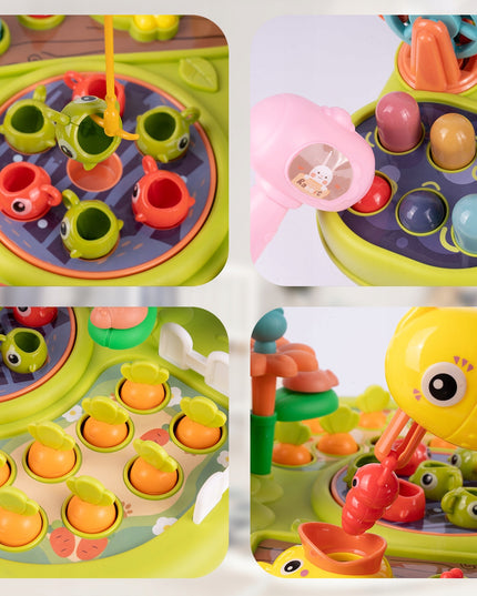 Interaktyvus edukacinis staliukas vaikams su plaktuku, meškere, morkytėmis ir žuvytėmis