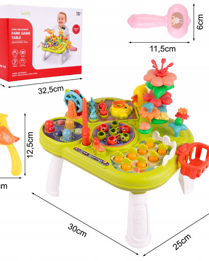 Interaktyvus edukacinis staliukas vaikams su plaktuku, meškere, morkytėmis ir žuvytėmis