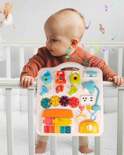 Interaktyvus edukacinis lavinamasis staliukas su spynelėmis, raktais ir pianinu