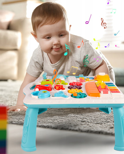 Interaktyvus edukacinis lavinamasis staliukas su spynelėmis, raktais ir pianinu