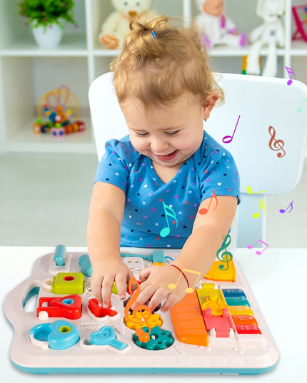 Interaktyvus edukacinis lavinamasis staliukas su spynelėmis, raktais ir pianinu