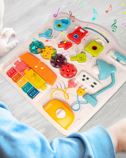 Interaktyvus edukacinis lavinamasis staliukas su spynelėmis, raktais ir pianinu