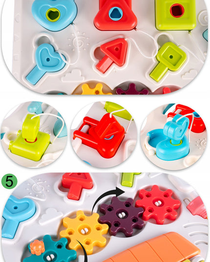 Interaktyvus edukacinis lavinamasis staliukas su spynelėmis, raktais ir pianinu