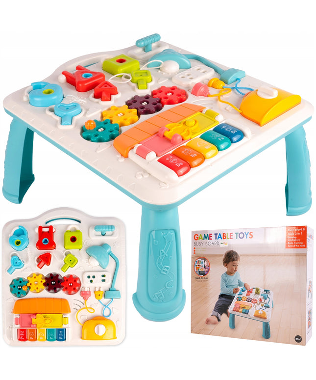 Interaktyvus edukacinis lavinamasis staliukas su spynelėmis, raktais ir pianinu