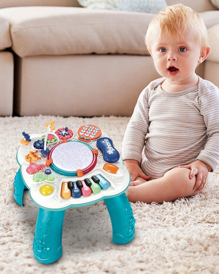 Interaktyvus edukacinis staliukas su muzikine panele ir būgneliu, 8in1, vaikams
