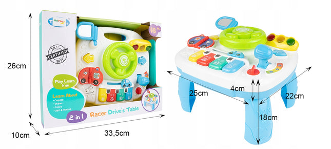 Interaktyvus edukacinis staliukas vaikams su vairu ir pianinu