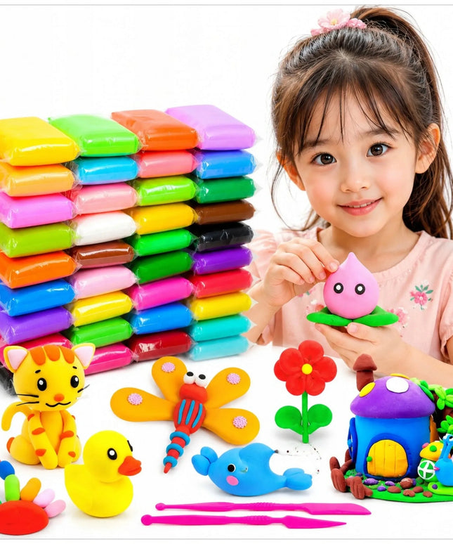 SUPER CLAY kūrybinis sensorinis modelinas, putų plastilinas, 24 spalvos + priedai