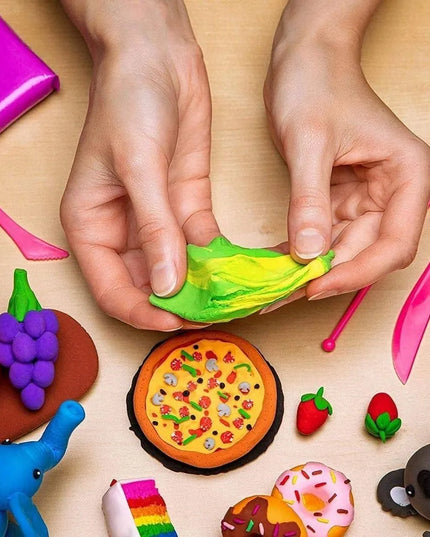 SUPER CLAY kūrybinis sensorinis modelinas, putų plastilinas, 24 spalvos + priedai