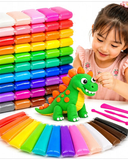 SUPER CLAY kūrybinis sensorinis modelinas, putų plastilinas, 24 spalvos + priedai