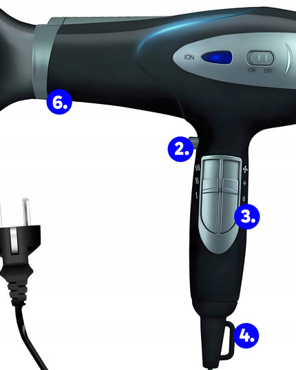 Plaukų džiovintuvas 5-in-1 2000W su jonizacija, difuzoriumi, koncentratoriumi, šalto oro funkcija
