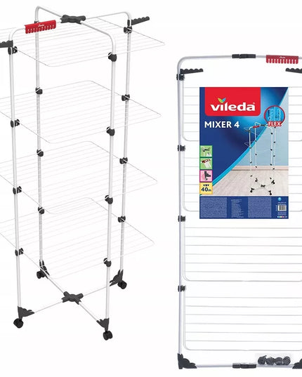 Vertikali 4 pakopų drabužių džiovykla VILEDA MIXER su ratukais skalbiniams