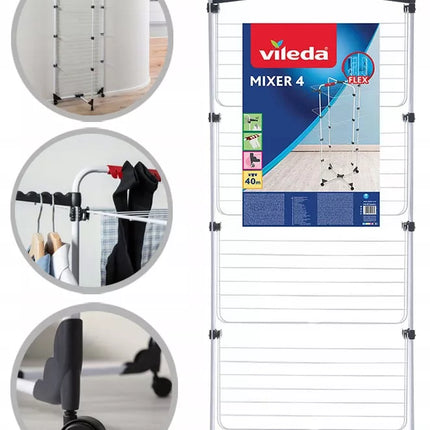 Vertikali 4 pakopų drabužių džiovykla VILEDA MIXER su ratukais skalbiniams
