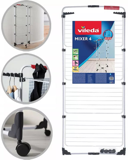 Vertikali 4 pakopų drabužių džiovykla VILEDA MIXER su ratukais skalbiniams