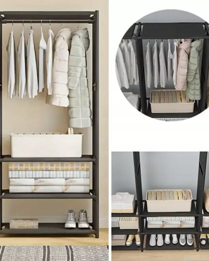 Medžiaginė tekstilinė drabužių spinta, sulankstoma drabužinė su lentynomis