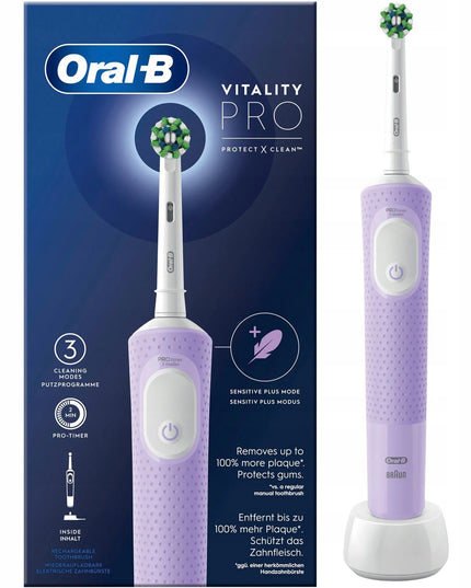 Elektrinis dantų šepetėlis Oral-B Vitality D103 PRO 3 režimų, alyvinės spalvos
