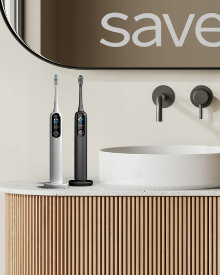 SAVE soninis dantų šepetėlis ML950 rinkinys – elektrinis, 120 tūkst. virpesių, su dėkliukais ir bazėmis