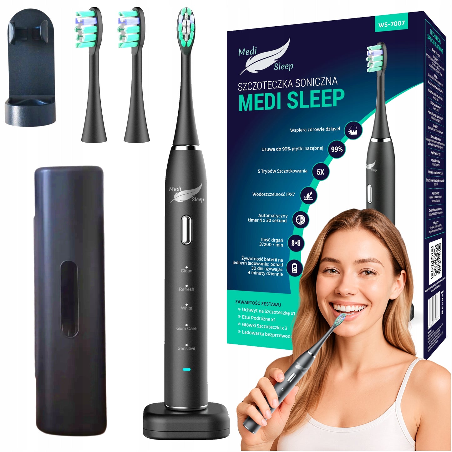 Sonic dantų šepetėlis + dėklas + laikiklis + 37 tūkst. vibracijų MEDI SLEEP