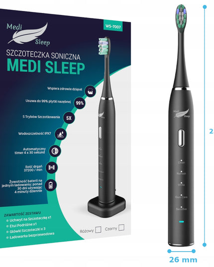 Sonic dantų šepetėlis + dėklas + laikiklis + 37 tūkst. vibracijų MEDI SLEEP
