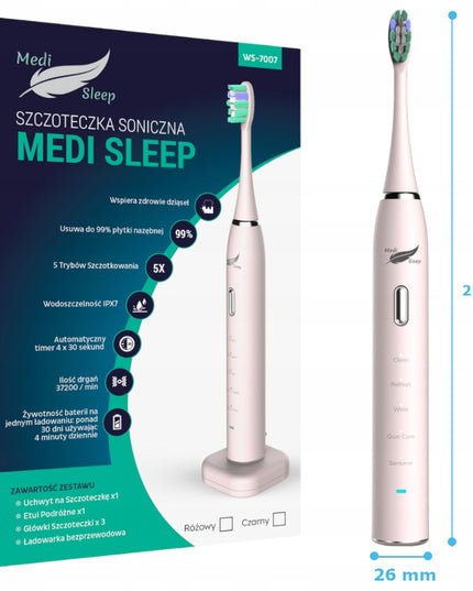 Sonic dantų šepetėlis + dėklas + laikiklis + 37 tūkst. vibracijų MEDI SLEEP