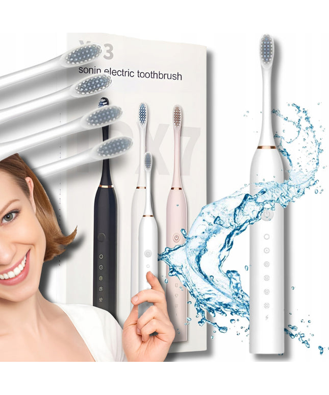 Elektrinis sonic dantų šepetėlis, 6 režimai, laikmatis + 4 antgaliai