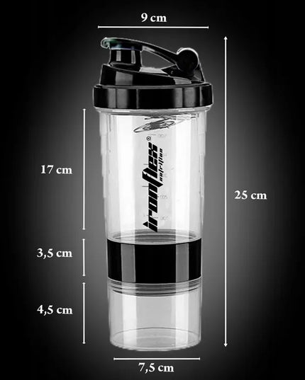 IronFlex Spider sportinis shakeris 500 ml su sieteliu ir papildų talpyklomis