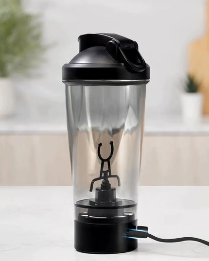 Elektrinis baltymų kokteilių plaktuvas 450 ml, nešiojamas, juodas