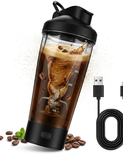 Elektrinis baltymų kokteilių plaktuvas 450 ml, nešiojamas, juodas