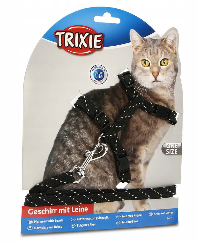 TRIXIE katų petnešos su pavadėliu, 27–45 cm, reguliuojamos, atspindinčios šviesą