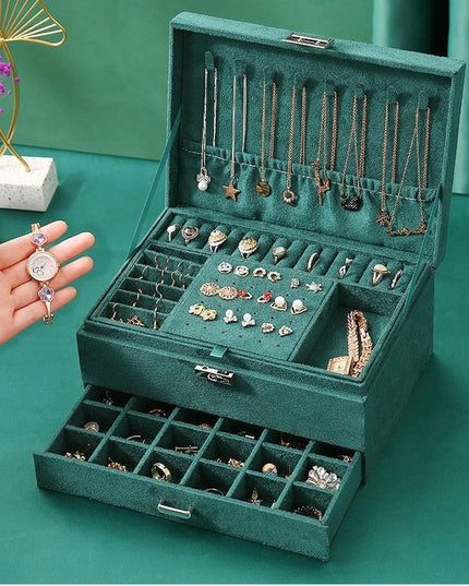 Elegantiškas talpus žalias papuošalų dėžutės, papuošalų skrynelės, organizatoriaus dėklas