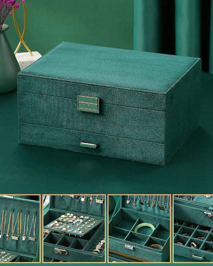 Elegantiškas talpus žalias papuošalų dėžutės, papuošalų skrynelės, organizatoriaus dėklas