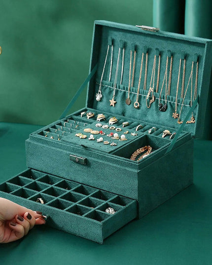 Elegantiškas talpus žalias papuošalų dėžutės, papuošalų skrynelės, organizatoriaus dėklas