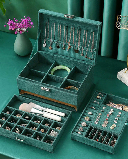 Elegantiškas talpus žalias papuošalų dėžutės, papuošalų skrynelės, organizatoriaus dėklas