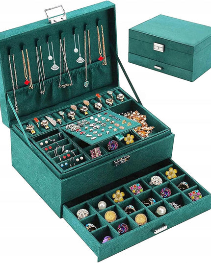 Elegantiškas talpus žalias papuošalų dėžutės, papuošalų skrynelės, organizatoriaus dėklas