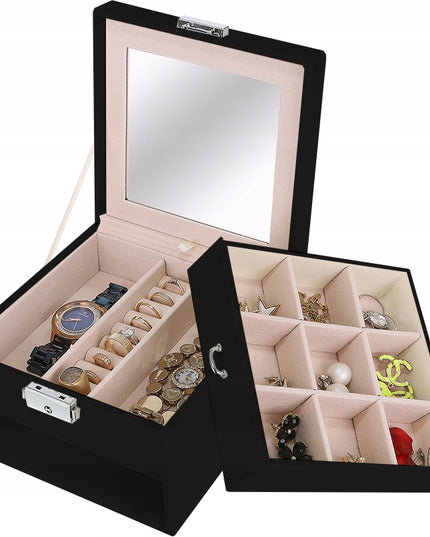 Talpi, elegantiška papuošalų dėžutė – skrynelė su veidrodėliu ir organizatoriumi.