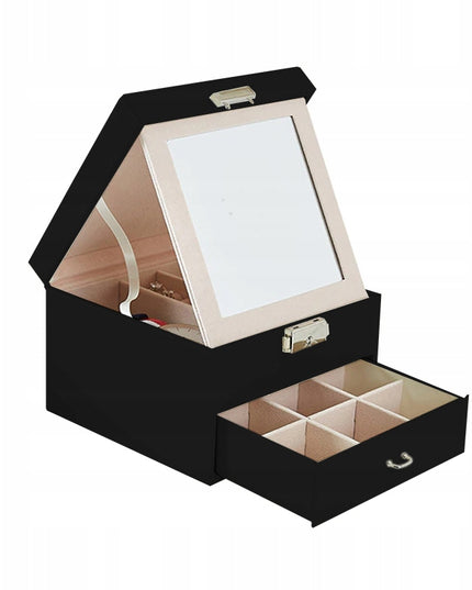 Talpi, elegantiška papuošalų dėžutė – skrynelė su veidrodėliu ir organizatoriumi.