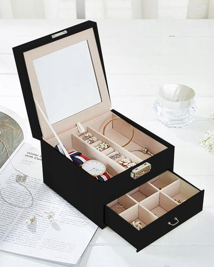 Talpi, elegantiška papuošalų dėžutė – skrynelė su veidrodėliu ir organizatoriumi.