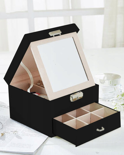 Talpi, elegantiška papuošalų dėžutė – skrynelė su veidrodėliu ir organizatoriumi.