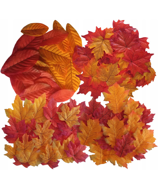 Dirbtiniai rudeniniai lapai dekoracijoms, 96 vnt. rinkinys