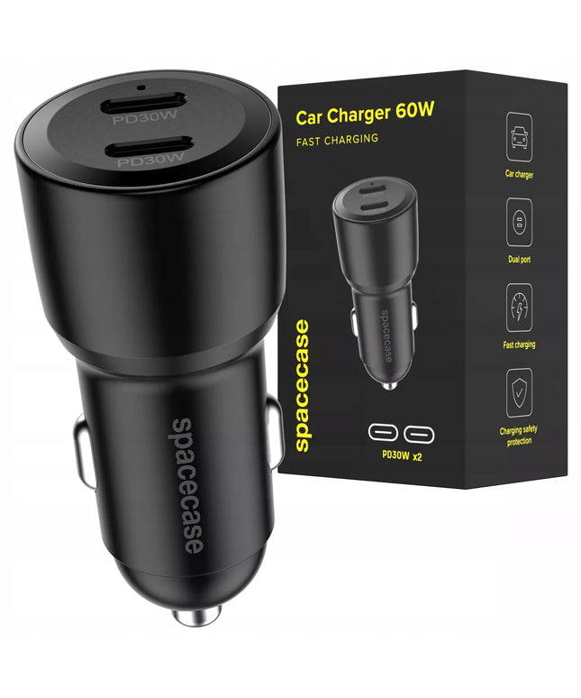 GREITAS AUTOMOBILINIS ĮKROVIKLIS 2X USB-C TYPE C PD QC 3.0 PPS 12V / 24V 60W