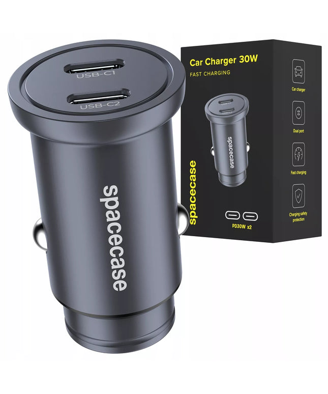 SPARTA MINI AUTOMOBILINIS ĮKROVIKLIS 2X USB-C TYPE-C PD PPS ALIUMININIS 30W
