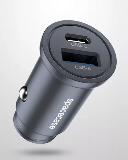 GREITAS AUTOMOBILINIS ĮKROVIKLIS MINI USB USB-C TIPO C PD QC 3.0 ALIUMINIS 30W