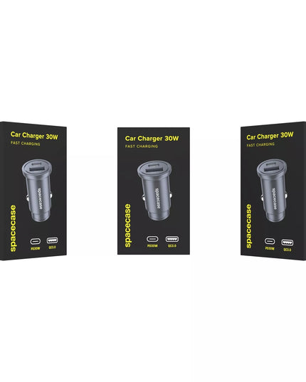 GREITAS AUTOMOBILINIS ĮKROVIKLIS MINI USB USB-C TIPO C PD QC 3.0 ALIUMINIS 30W