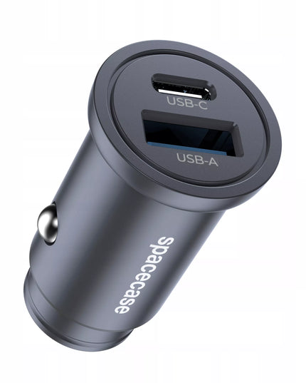 GREITAS AUTOMOBILINIS ĮKROVIKLIS MINI USB USB-C TIPO C PD QC 3.0 ALIUMINIS 30W