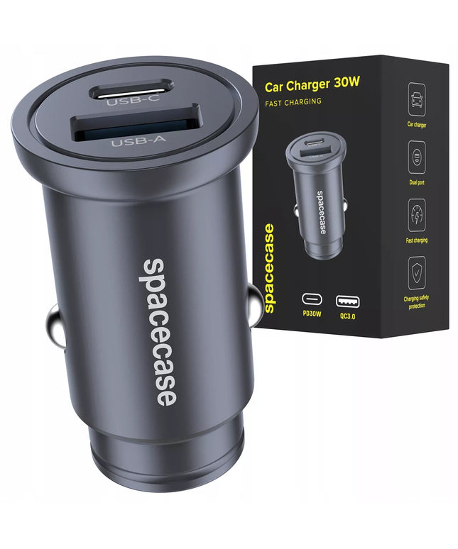 GREITAS AUTOMOBILINIS ĮKROVIKLIS MINI USB USB-C TIPO C PD QC 3.0 ALIUMINIS 30W
