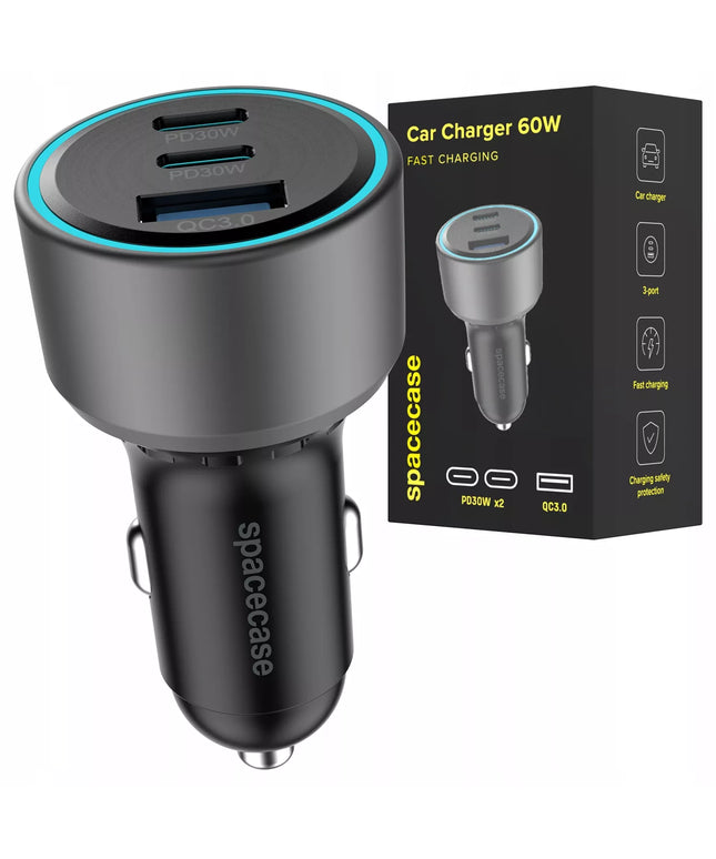 SPARTUSIS AUTOMOBILINIS ĮKROVIKLIS USB 2X USB-C TYPE-C PD QC 3.0 PPS 12V / 24V 60W Spacecase