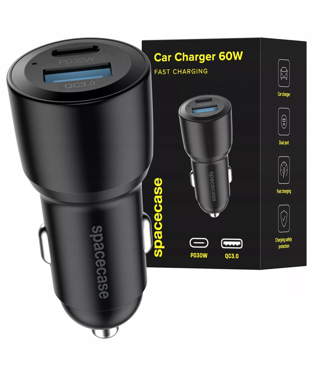 SPARTAS AUTOMOBILINIS ĮKROVIKLIS USB USB-C TYPE C PD QC 3.0 PPS 12V / 24V 60W