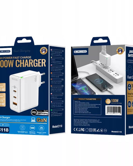 Spartusis sieninis įkroviklis 100W 2xUSB-C + 1xUSB QC3.0 + USB-C