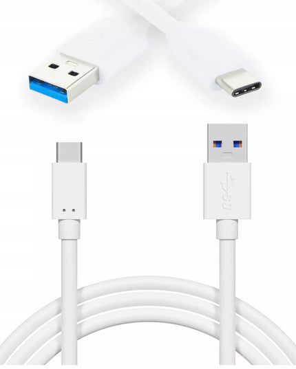 Spartusis sieninis įkroviklis 3xUSB Quick Charge QC 30W + USB-C laidas 1m baltas